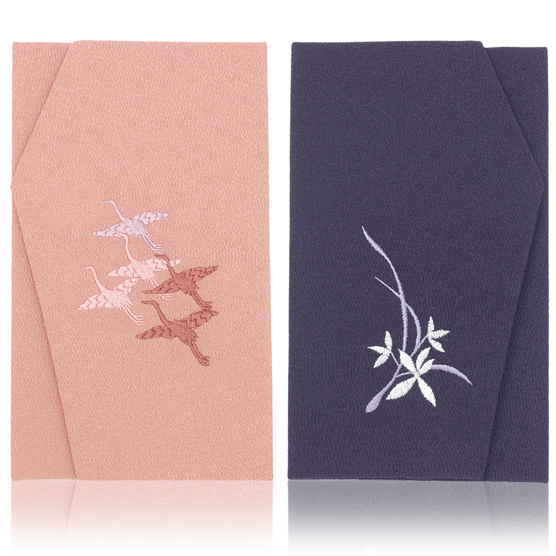 A312(多鶴)　慶弔刺繍ふくさセット（多鶴）ピンク/紫(左開き）