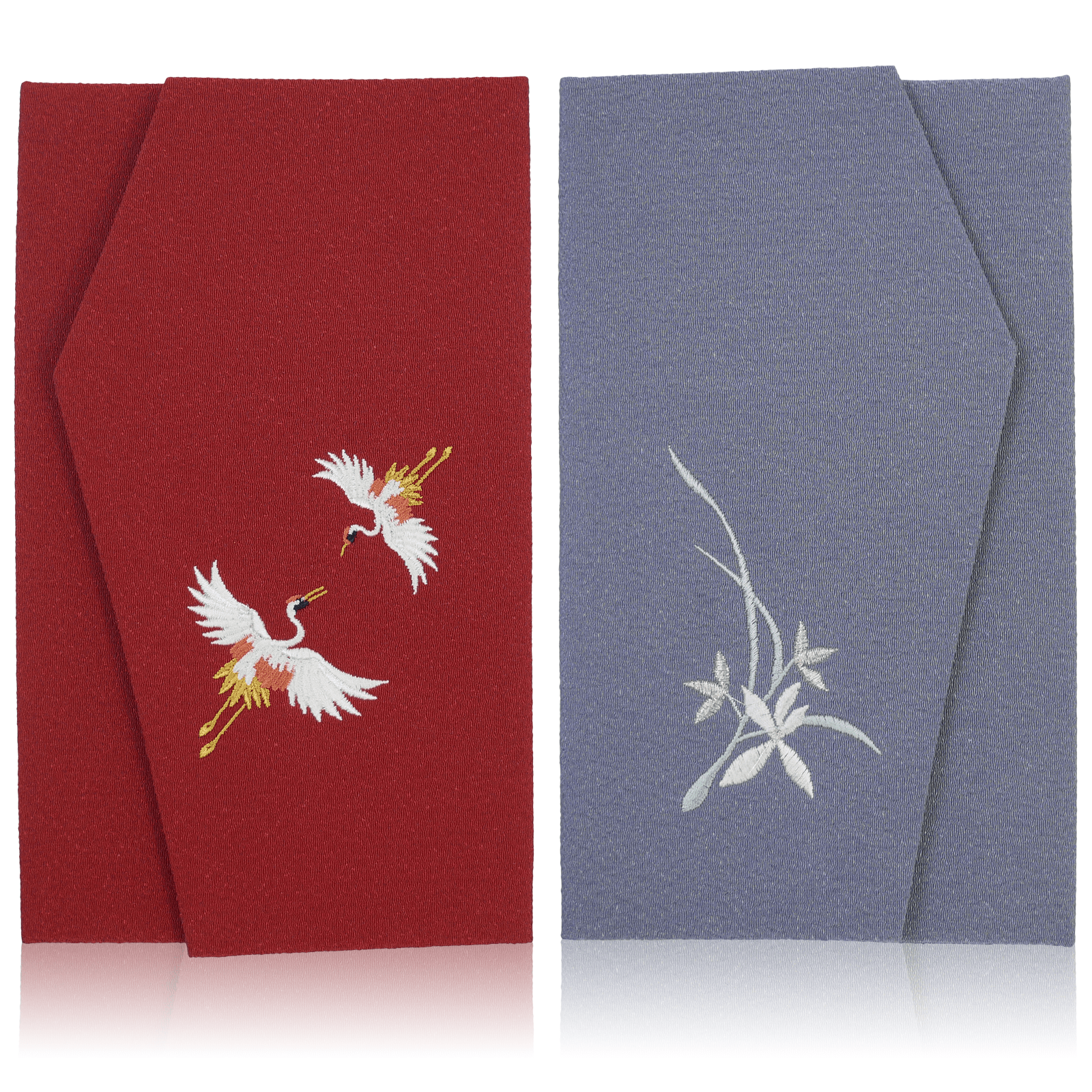 A312(夫婦鶴)　慶弔刺繍ふくさセット（夫婦鶴）えんじ/グレー(左開き）