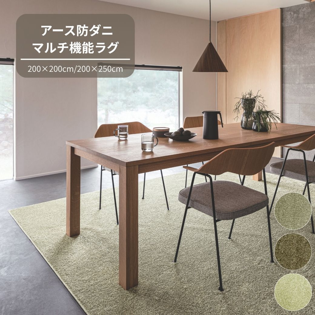 H146(ライトグリーン・200×250cm) 3色から選べる防虫・防ダニ・防カビ・抗菌のマルチ機能無地ラグ　2サイズ展開