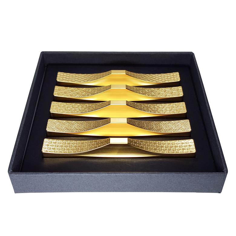 J158 ＩＴＡＤＡＫＩ カトラリーレスト 箸置き ５個セット/ステンレス(花文様・金メッキ)