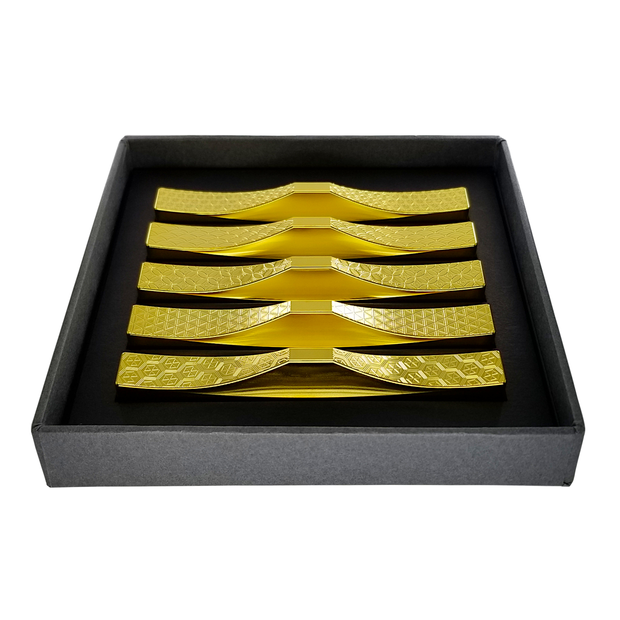 J158 ＩＴＡＤＡＫＩ カトラリーレスト 箸置き ５個セット/ステンレス(吉祥文様・金メッキ)