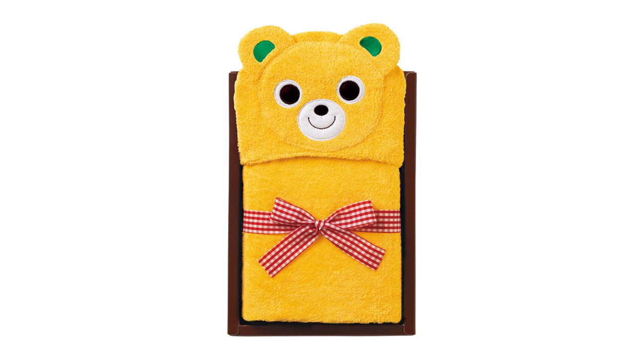 L108(黄)ミキハウス フード付きバスタオル（黄）