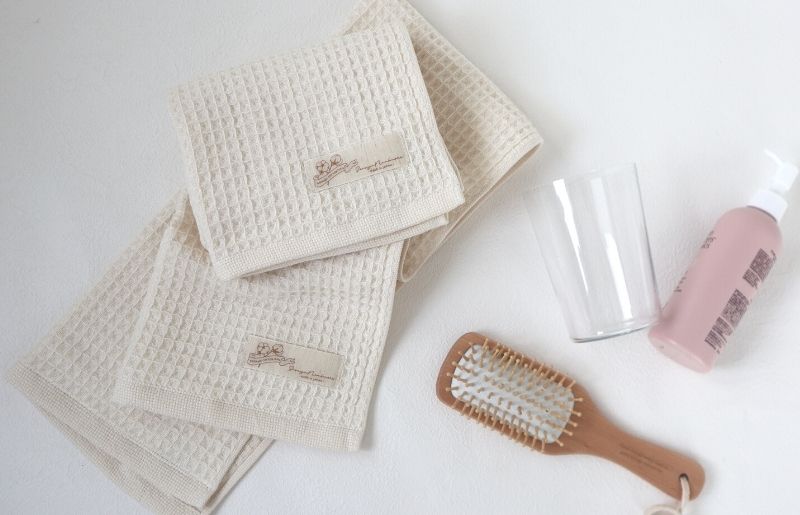 【フルオーガニックコットン】ふんわりワッフルフェイスタオル2枚 G1900