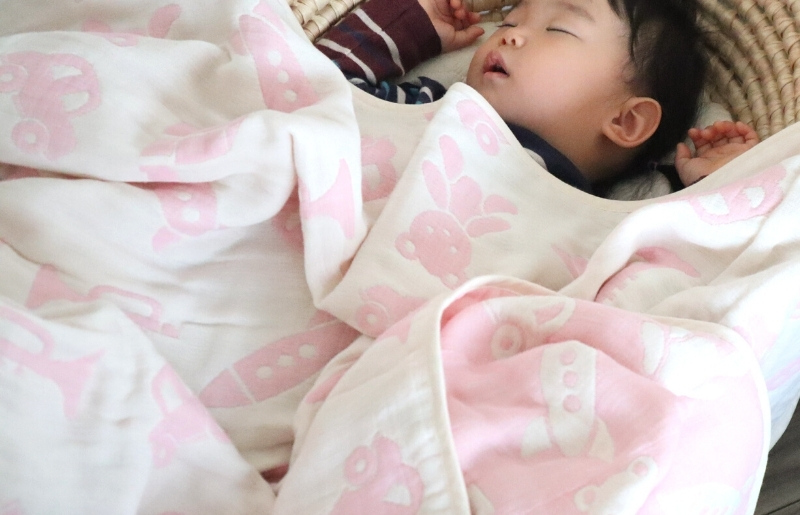 【babybear】泉州南部織 6重ガーゼハーフケット（ピンク） G1926