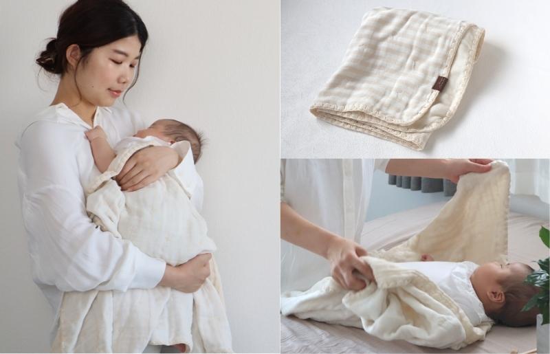 【eclat bebe】泉州南部織 4重ガーゼ ベビー3点セット（BeWh/ケット）＜スピード発送＞ G1935