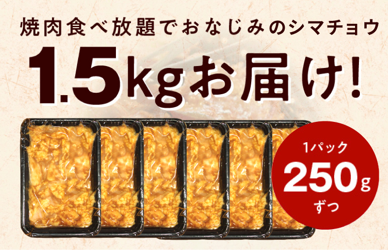【焼肉屋の定番】シマチョウ 味噌だれ漬け 1.5kg【小分け 250g×6 牛肉 ホルモン 焼肉用 】 010B1517