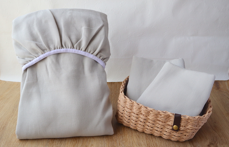 【tissu de coton/ハニカム織】泉州南部織 BED用ダブルシーツ＆ピロー2枚（LGY） G1960