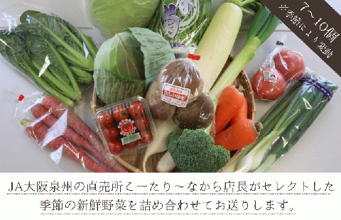 JA大阪泉州 直売所店長セレクト 新鮮野菜セット【7～10個 詰め合わせ 泉佐野産 とれたて 新鮮野菜 やさい 高評価 数量限定】 005A178