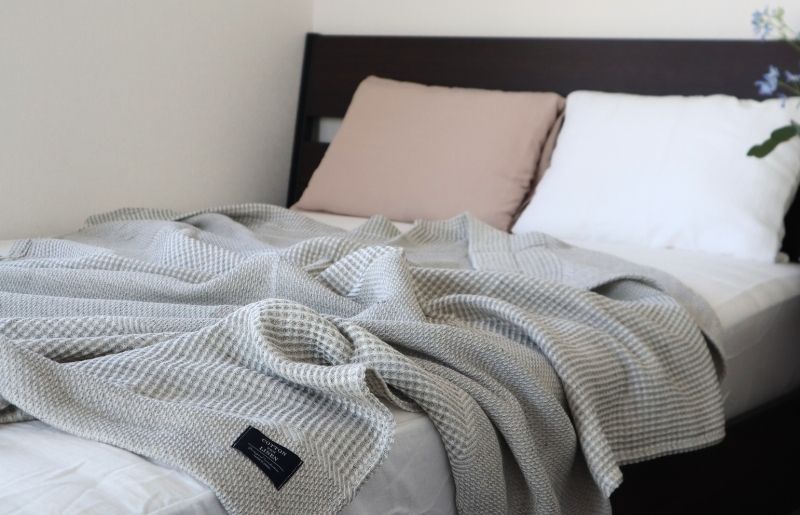 【スピード発送】コットンリネン 泉州南部織 ハニカムワッフル織 シングルケット（グレー） G1987