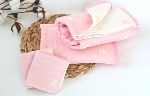 【babybear】多重ガーゼ miniバスタオルタオル＆ハンカチ 4枚セット（ピンク） G1953