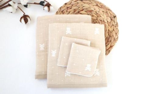 【babybear】多重ガーゼ  miniバスタオル＆ハンカチ 4枚セット（ベージュ） G1955