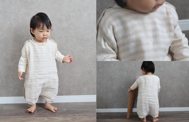 【eclat bebe】泉州南部織 4重ガーゼ ベビー3点セット《BeWh/スリーパー》 G1989