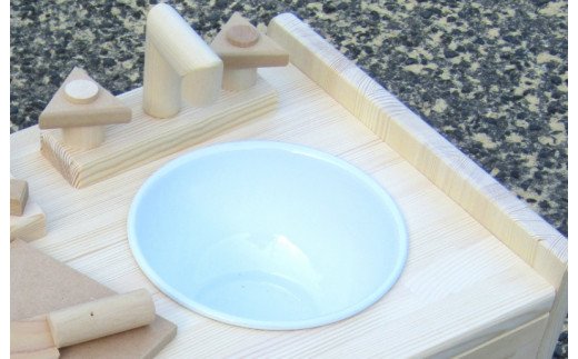 手作り木製 ままごとキッチン 棚の着いたＫＨＭ－Ｃ 　素材色バージョン 099H2108