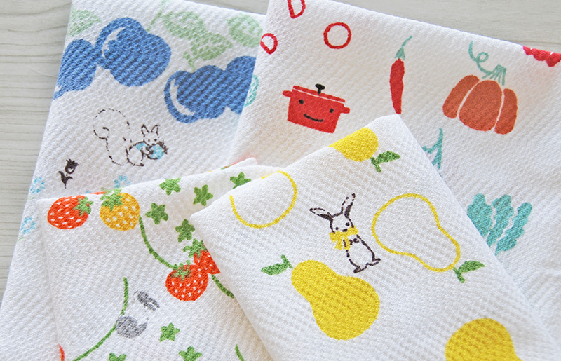 シンジカトウ「ふきぴか キッチンタオル（プリント）」セット【泉州タオル 国産 吸水 普段使い 無地 シンプル 日用品 家族 ファミリー】 knt0001