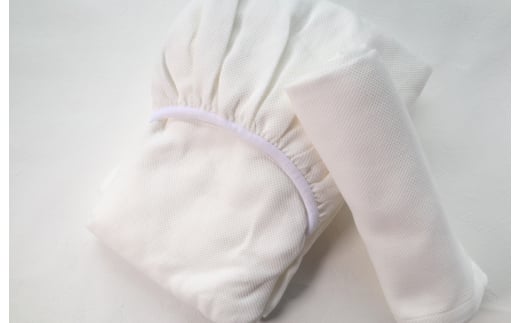 【tissu de coton/ハニカム織】泉州南部織 BED用シングルシーツ＆ピロー（WH） G1951