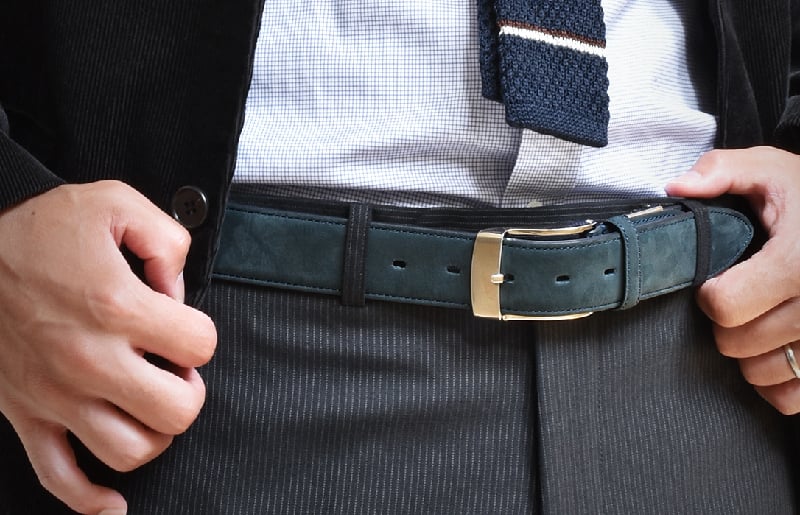 本革（ヌバック）ベルト35mm幅 ネイビー【革ベルト ベルト レザー ビジネス スーツ メンズ 仕事 ファッション 小物 日用品 雑貨】 G2966