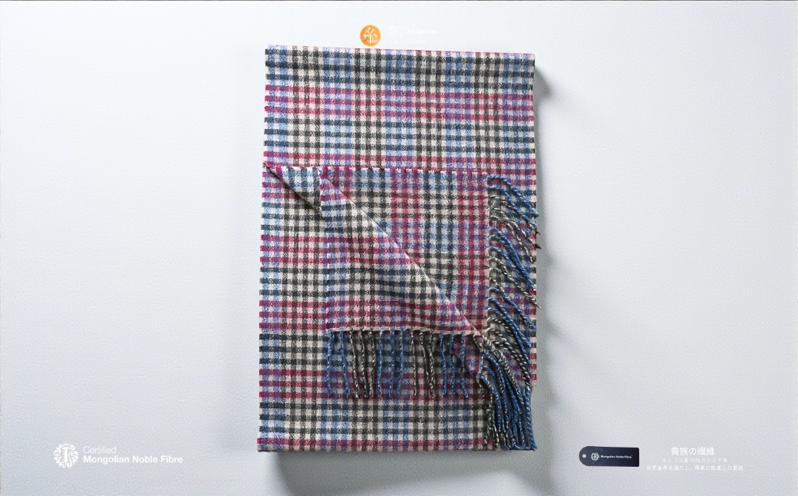 『Noble Fibre』100％カシミヤ・マフラー レッド＆チェック フリンジ付き【高級 カシミア おしゃれ ファッション 防寒 かしみあ】 G3565