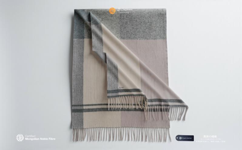 『Noble Fibre』100％カシミヤ・大判ストール 大判チェック フリンジ付き【高級 カシミア おしゃれ ファッション 防寒 かしみあ】 G3567
