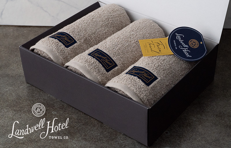 【TVで紹介！】Landwell Hotel フェイスタオル 3枚 グレー ギフト 贈り物 G2626