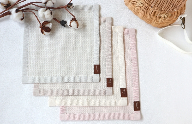 【オーガニック100％】泉州南部織 ソフトワッフルハンカチ 4枚組 G1902