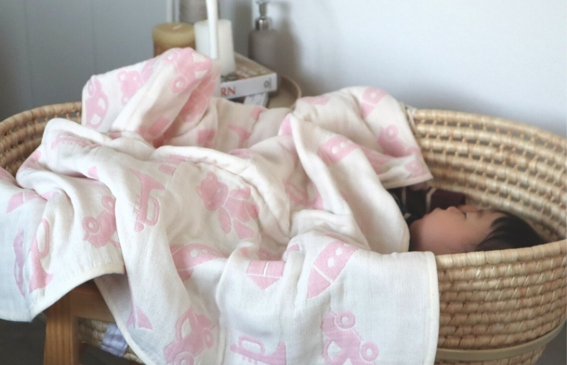 【babybear】泉州南部織 6重ガーゼハーフケット（ピンク） G1926