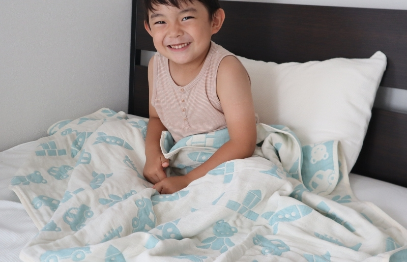 【babybear】泉州南部織 6重ガーゼハーフケット（ブルー） G1927