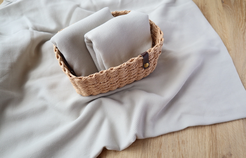 【tissu de coton/ハニカム織】泉州南部織 BED用ダブルシーツ＆ピロー2枚（LGY） G1960