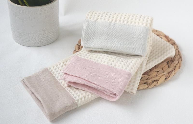 【オーガニックコットン100％】泉州南部織 cherir/ワッフルフェイスタオル3枚セット G1993