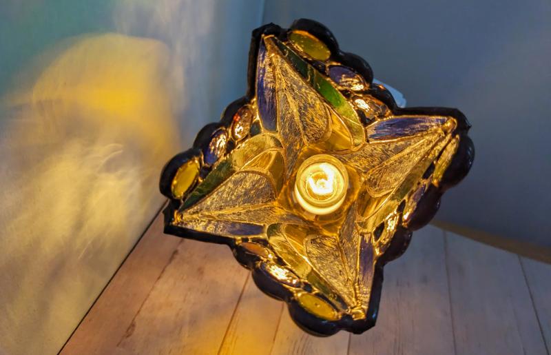 ステンドグラス・ランプ「おやすみライト（ブルーフラワー）」 099H2916