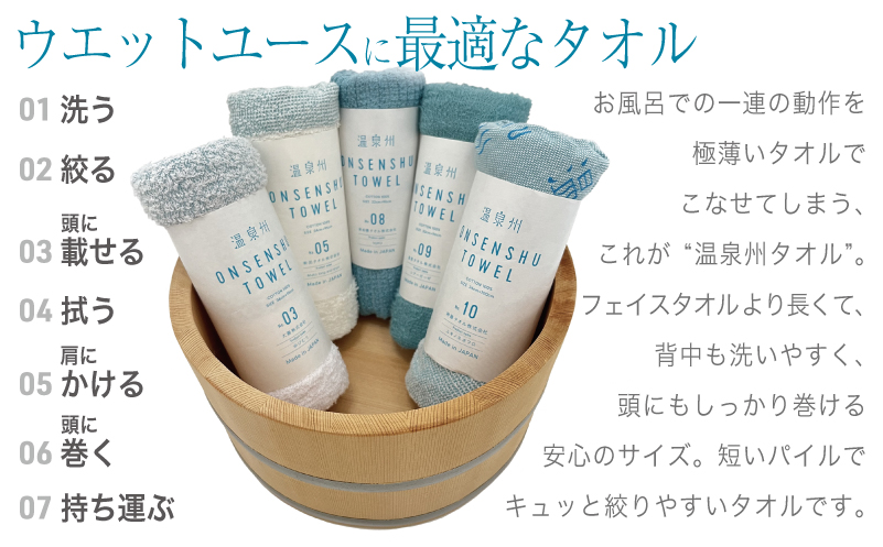 温泉州タオル 5枚セット（アクア） 薄手 日本製 099H3535
