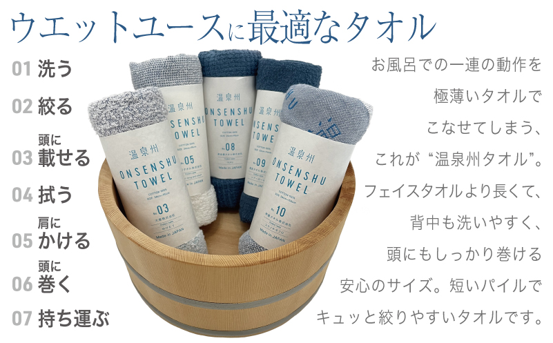 温泉州タオル 5枚セット（ブルー） 薄手 日本製 099H3536