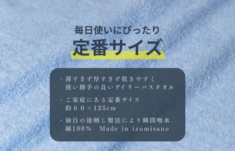 カラーバスタオル 4枚 （ブルー）【泉州タオル 国産 吸水 普段使い シンプル 日用品 家族 ファミリー】 099H3695