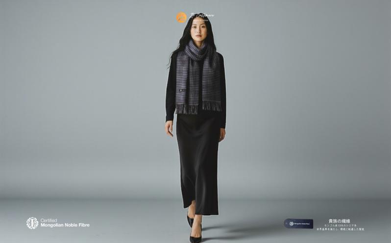 『Noble Fibre』100％カシミヤ・マフラー レッド＆チェック フリンジ付き【高級 カシミア おしゃれ ファッション 防寒 かしみあ】 G3565