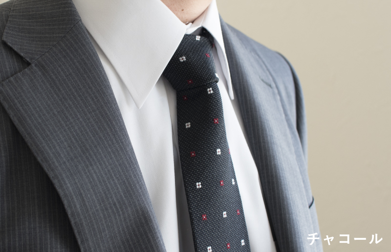 シルクネクタイ（花柄ドット チャコール） G3762