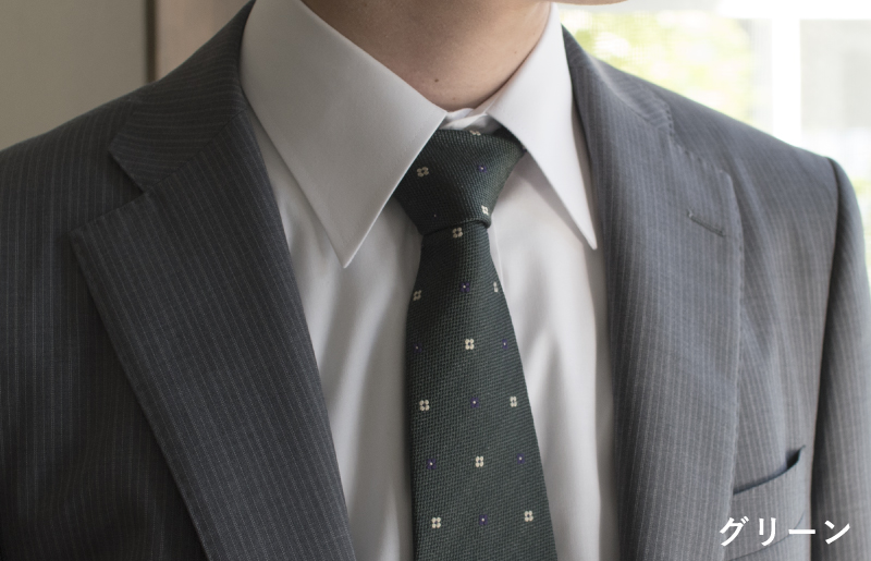 シルクネクタイ（花柄ドット グリーン） G3764