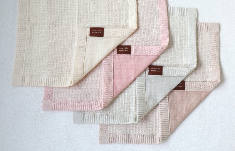 【オーガニック100％】泉州南部織 ソフトワッフルハンカチ 4枚組 G1902