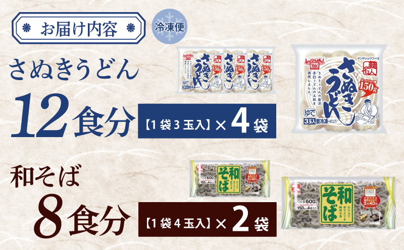 【ANA限定】 麺名人 さぬきうどん12食／和そば8食 計20食セット 個包装 005A683