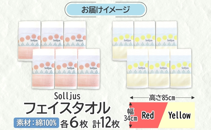 Solljus ソリュース フェイスタオル イエロー レッド 計12枚 泉州タオル 020C486