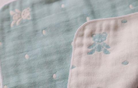 【babybear】多重ガーゼ  miniバスタオルタオル＆ハンカチ 4枚セット（ブルー） G1954