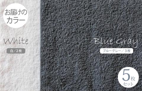 ふんわりやさしいモノトーンタオル（ブルーグレー3枚 ホワイト2枚） 【泉州タオル 国産 吸水 普段使い シンプル 日用品】 099H1535
