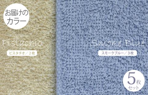 フェイスタオル5枚（スモークブルー＆ピスタチオ）ふんわりやさしいモノトーンタオル 泉州タオル 【泉州タオル 国産 吸水 普段使い シンプル 日用品】 099H1542