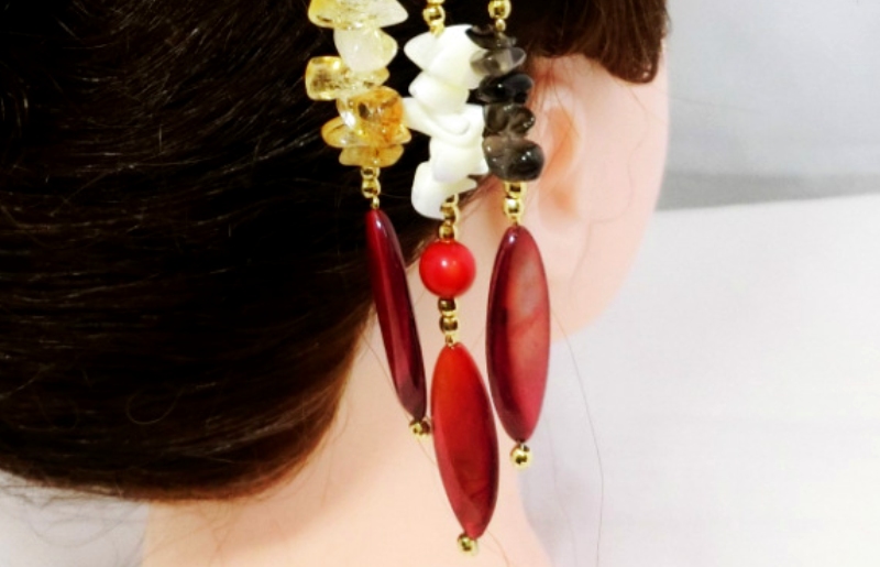 天然石簪（かんざし）「RaspberryMoon(紅の月)」 099H2181