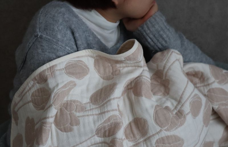 泉州南部織 6重ガーゼマルチケット（チューリップ/ベージュ）＜スピード発送＞ G1998