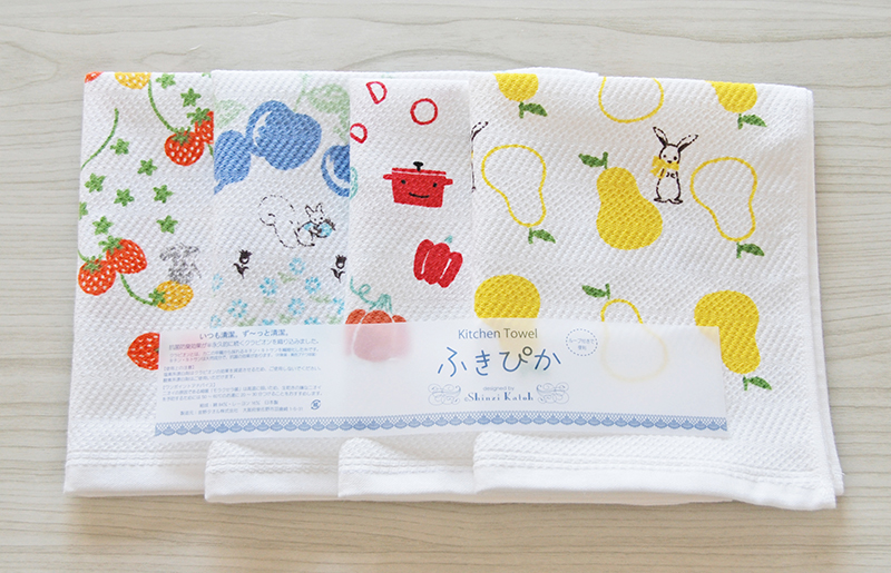 シンジカトウ「ふきぴか キッチンタオル（プリント）」セット【泉州タオル 国産 吸水 普段使い 無地 シンプル 日用品 家族 ファミリー】 knt0001