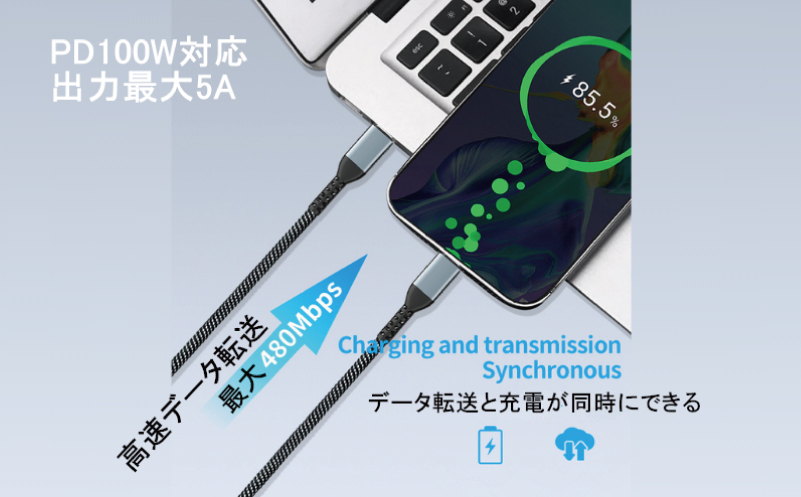 充電ケーブル スマホ ノートPC タブレット等に対応 Type C to C 充電 005A775