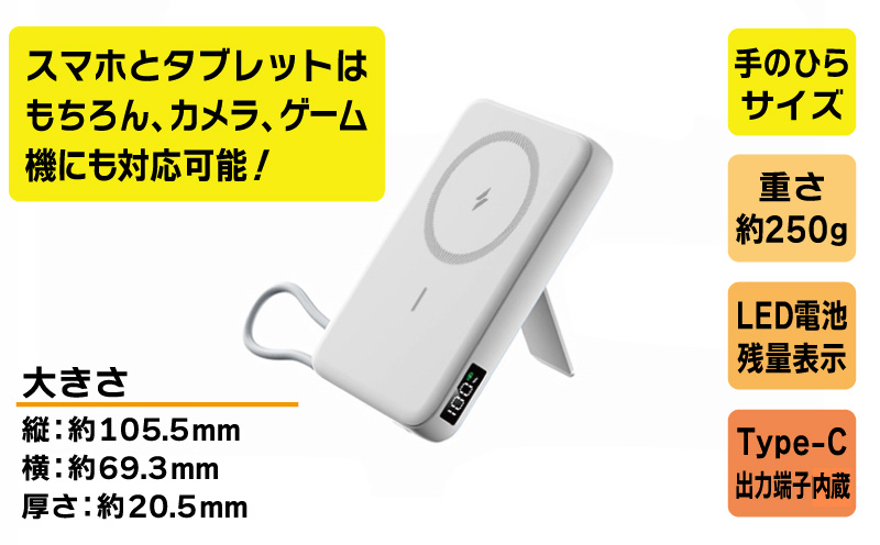 モバイルバッテリー 軽量 小型 USB Type-C 10000mAh ワイヤレス 015B596