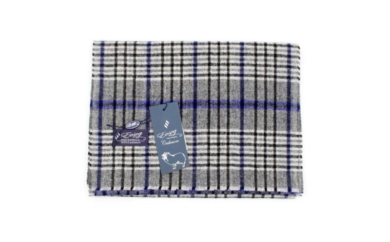 100％ピュアカシミヤ・マフラー グレーチェック フリンジ無し【高級 カシミア おしゃれ ファッション 防寒 かしみあ】 G3601