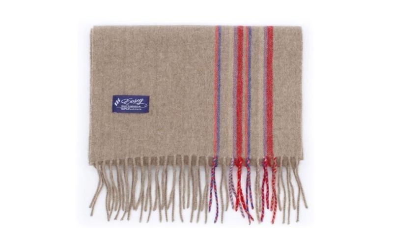 100％ピュアカシミヤ・マフラー キャメル×ストライプ フリンジ付き【高級 カシミア おしゃれ ファッション 防寒 かしみあ】 G3602