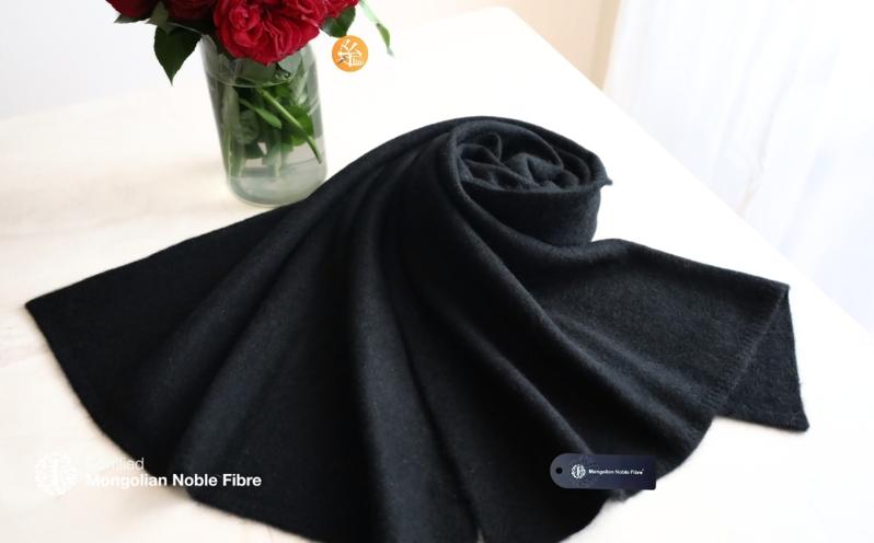 『Noble Fibre』100％ヤク・大判ストール ブラック【高級 おしゃれ ファッション カシミア より暖かい 防寒】 G3338