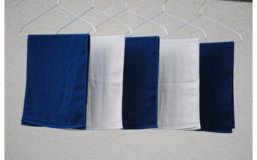 さらっとガーゼとふんわりパイルのモノトーンタオル（ネイビーブルー3枚 キナリ2枚） 【泉州タオル 国産 吸水 普段使い シンプル 日用品】 010B1153